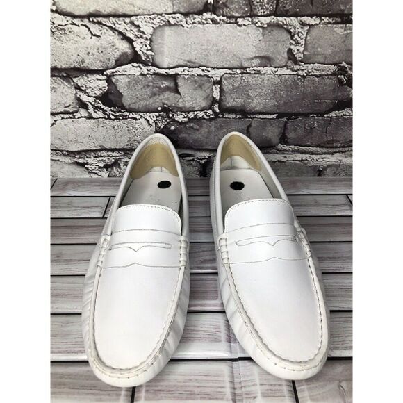 Massimo Matteo Firenze White Leather Driving Moccasins Flats Shoes Women Sz 10B - Picture 1 of 16